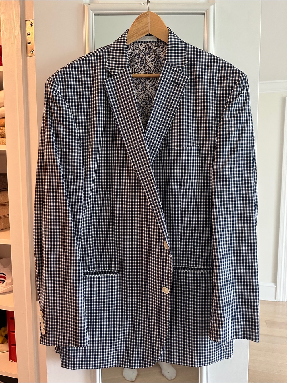 Ralph Lauren Navy and White Gingham Sport Men’s Cotton Blazer